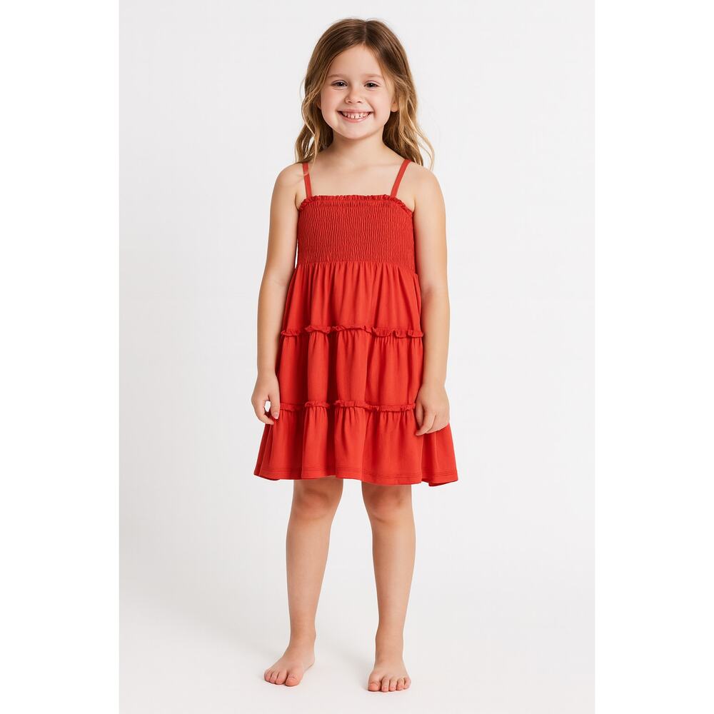 Sweet & Soft Girls Coral Tiered Smocked Sundress - Size 6X, Excellent Condition